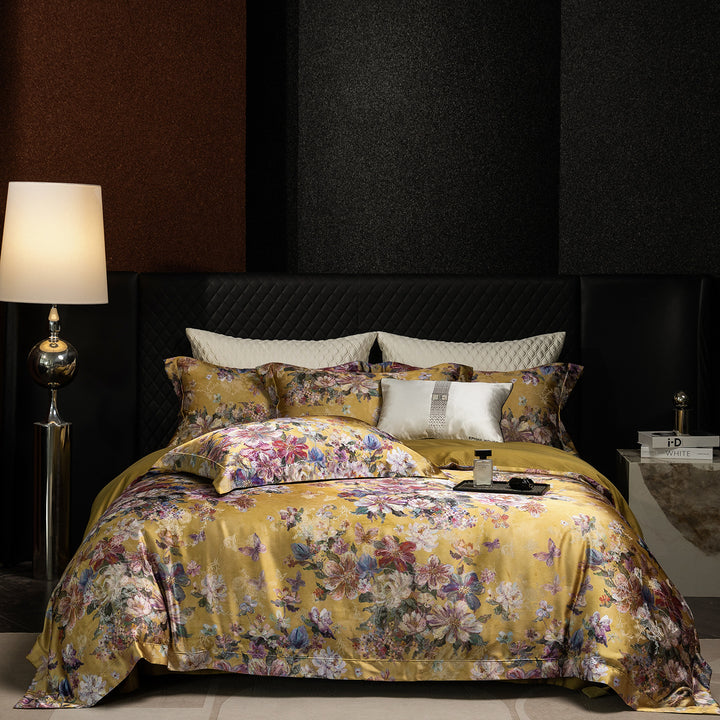 Satin bedding set in watercolor floral pattern with silky smooth finish
