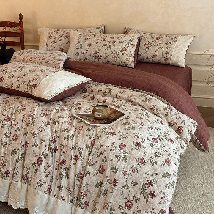 Vintage Floral Embellished Bedding Set