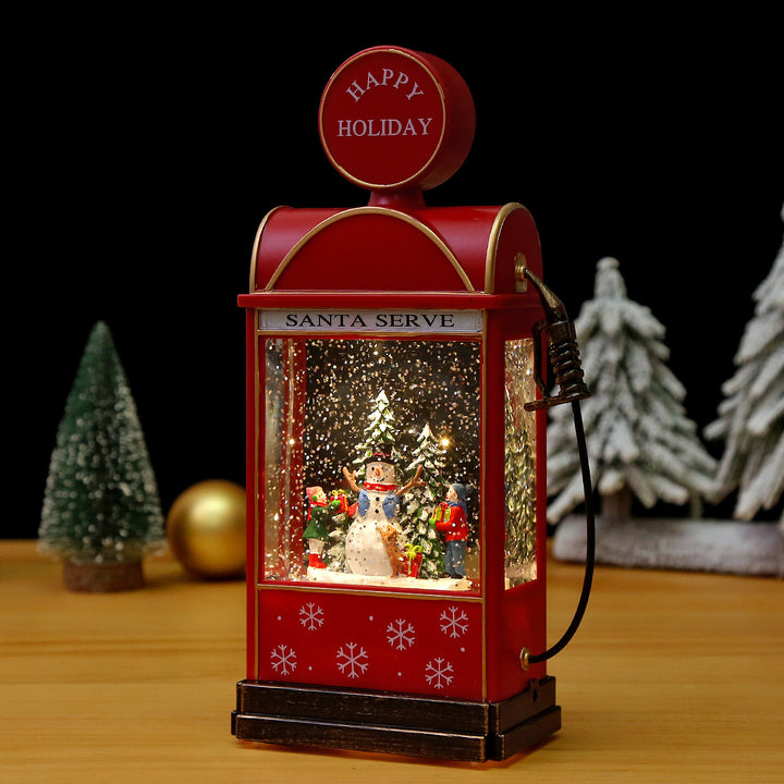 Illuminated Christmas lantern with snow and Christmas motif Stornfield