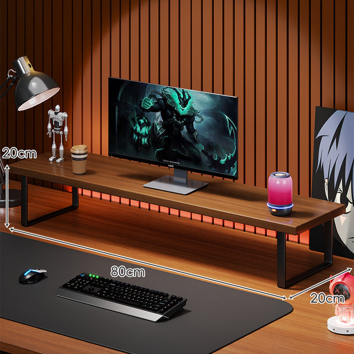 Wooden Monitor Riser Stand with Metal Frame and Cable Management