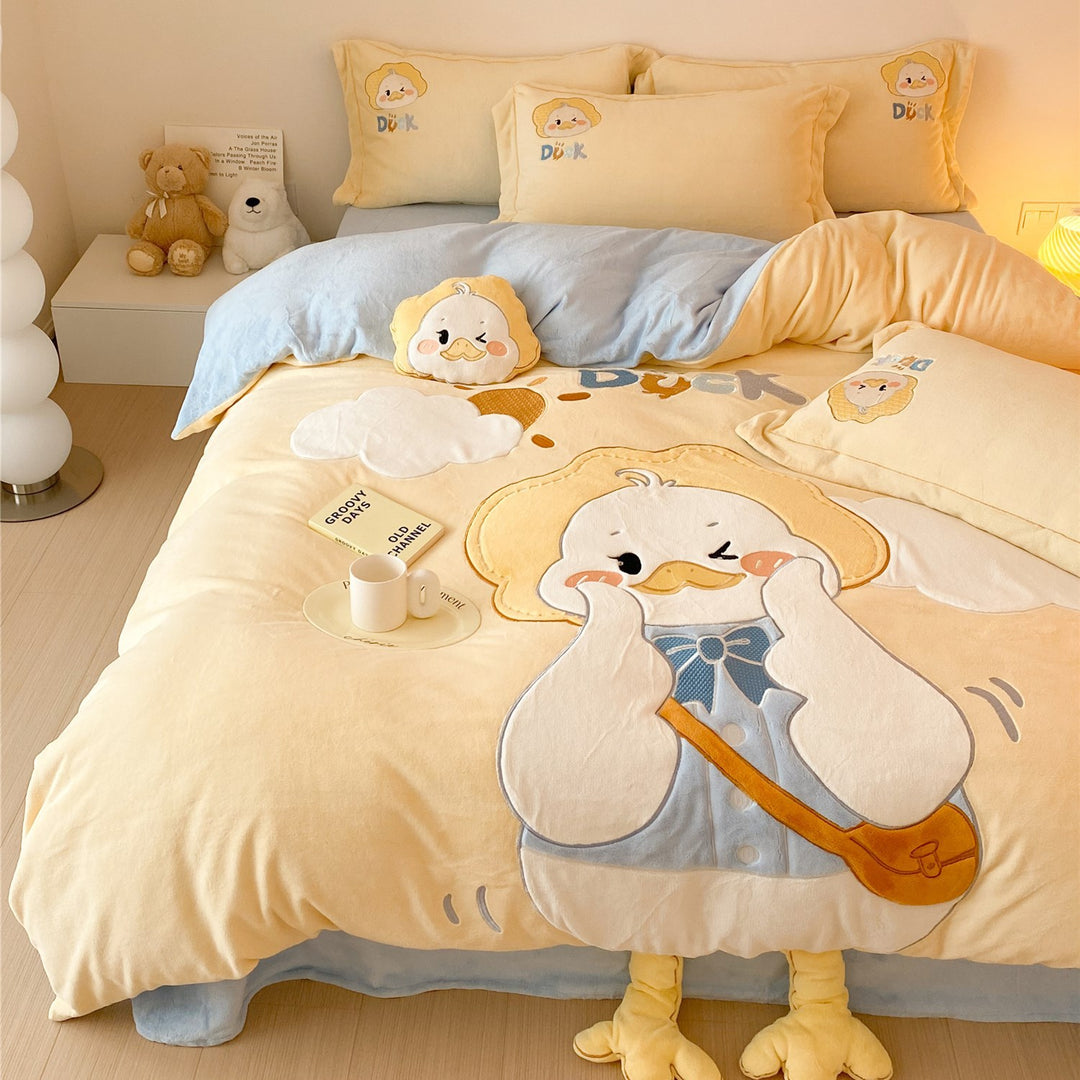 Children's bedding set with appliquéd ballerina bunny, soft microfiber and decorative pillow