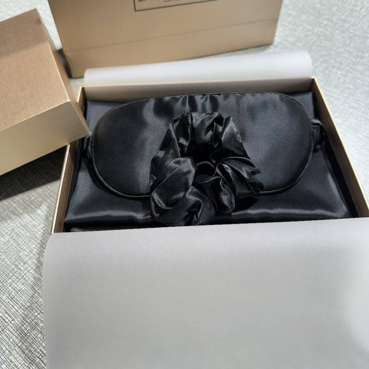 luxurious silk satin sleep mask and hair tie set for sensitive skin