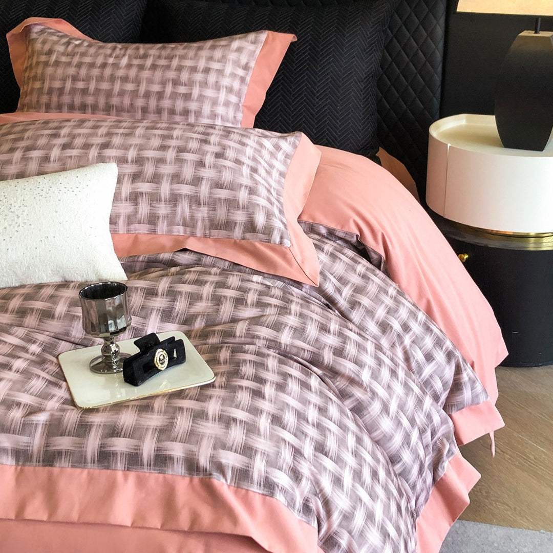 Brushed-Brushstroke Reversible Duvet Cover Set with Contrast Flange