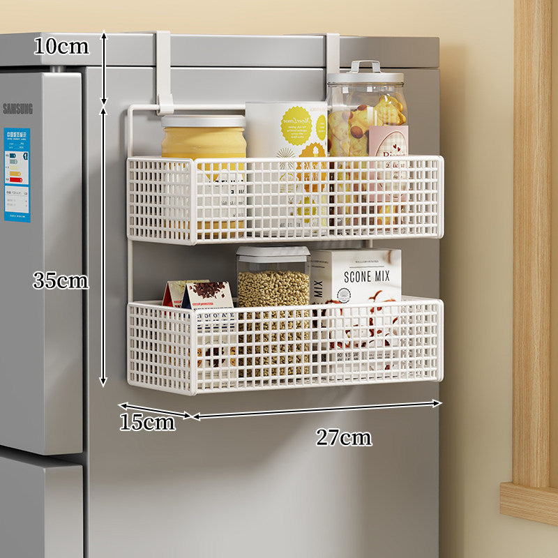 Over-the-Fridge Stacked Metal Mesh Hanging Storage Basket