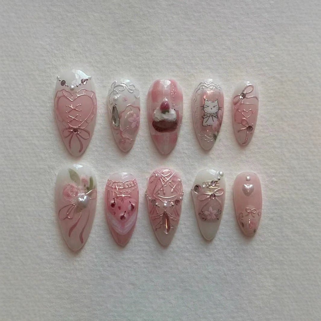Artistic Heart-Embellished Press-On Nail Set Stornfield