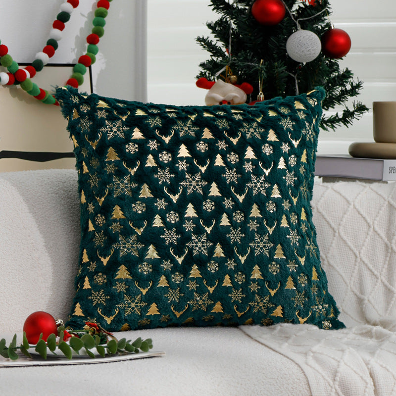 Square festive velvet cushion cover with golden Christmas applique Stornfield