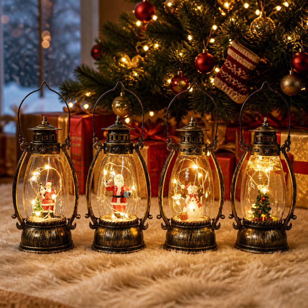 Vintage-Style Illuminated Santa Lantern