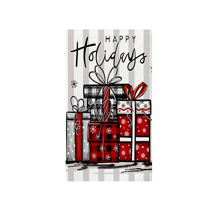Festive Cotton-Linen Blend Kitchen Tea Towel with Scandinavian Christmas Tree Print