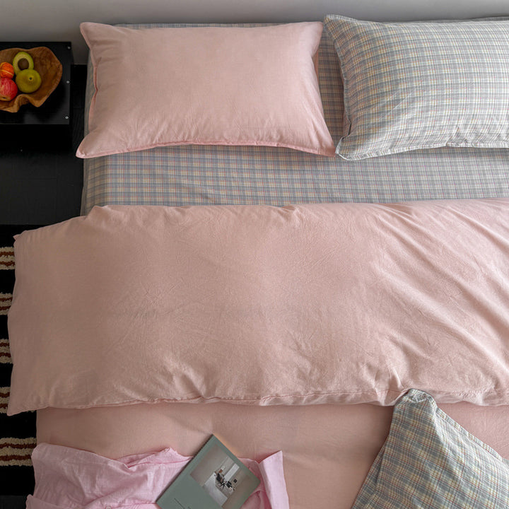 Plaid Cotton Percale Sheet Set with Deep-Fit Fitted Sheet and Envelope Pillowcases