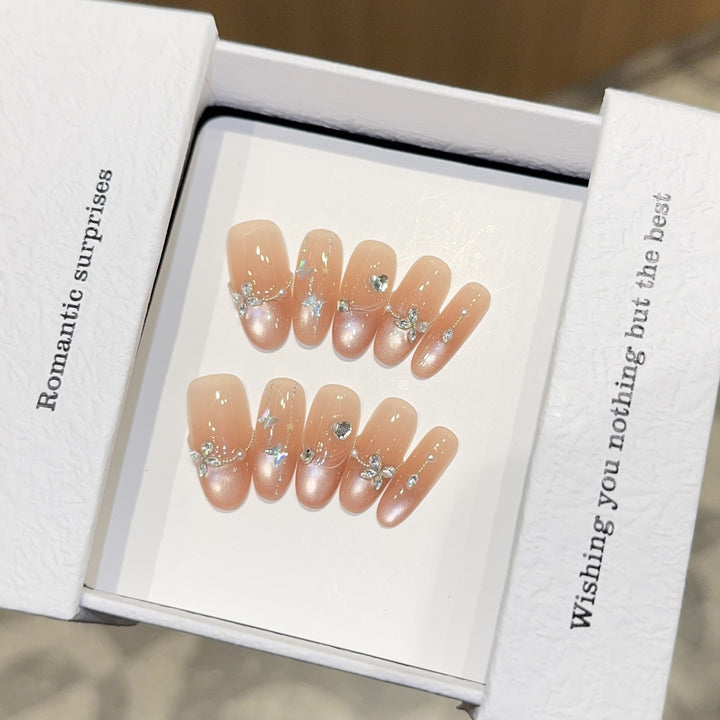 Artificial Nail Set with Romantic Heart and Glitter Designs Stornfield