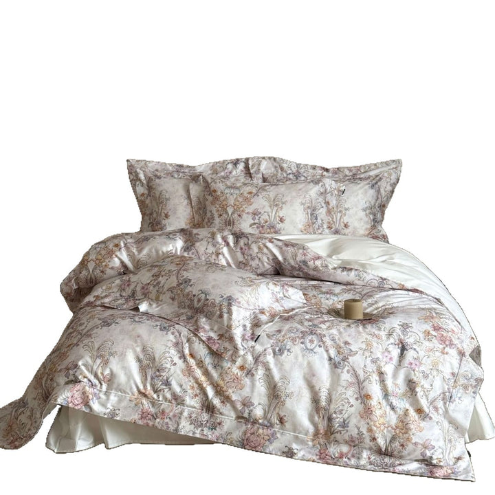 Vintage Floral Cotton Sateen Duvet Cover Set with Reversible Print and Envelope Closure