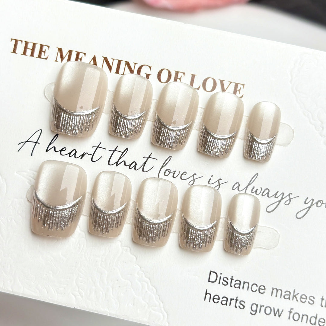 Elegant Press-On Nail Set with Glitter Accents