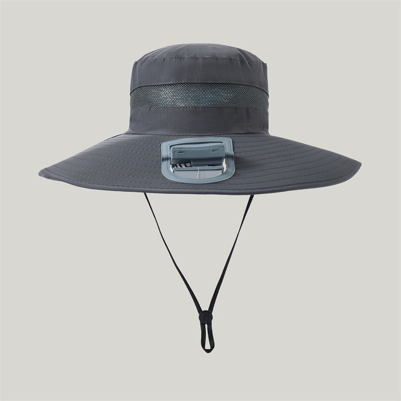 wide-brimmed outdoor sun hat with solar module, quiet mini fan, and adjustable chin strap Stornfield