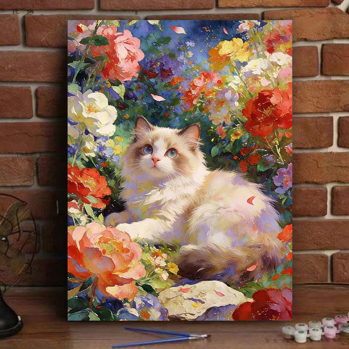 Cat-Themed Floral Canvas Art Print Stornfield