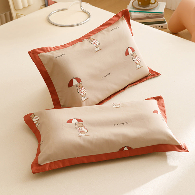 Kids Cotton Pillowcase Set Nautical Whale Print with Blue Contrast Border