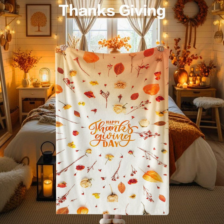 Thanksgiving-Themed Cozy Fleece Blanket