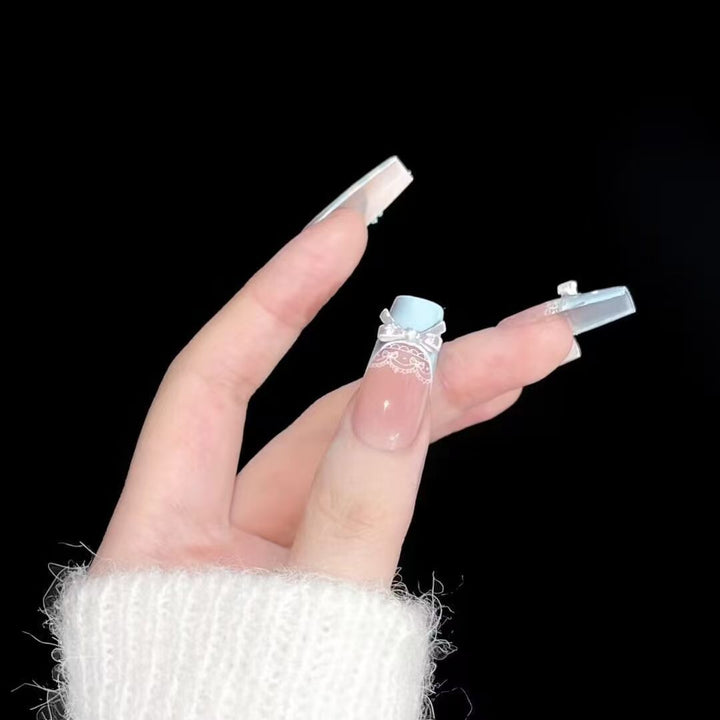 Elegant artificial nails with bow design Stornfield