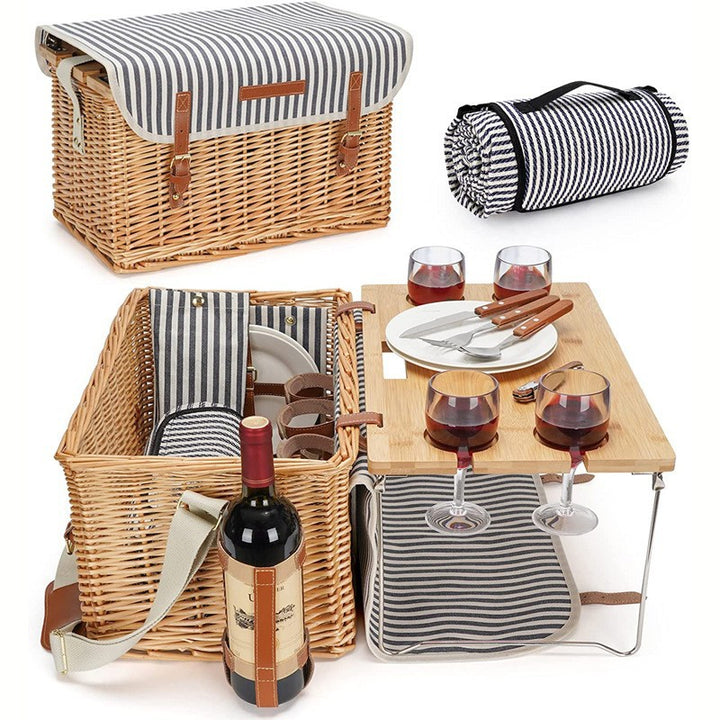 Ladies picnic basket with integrated dinnerware set andStylish folding table Stornfield