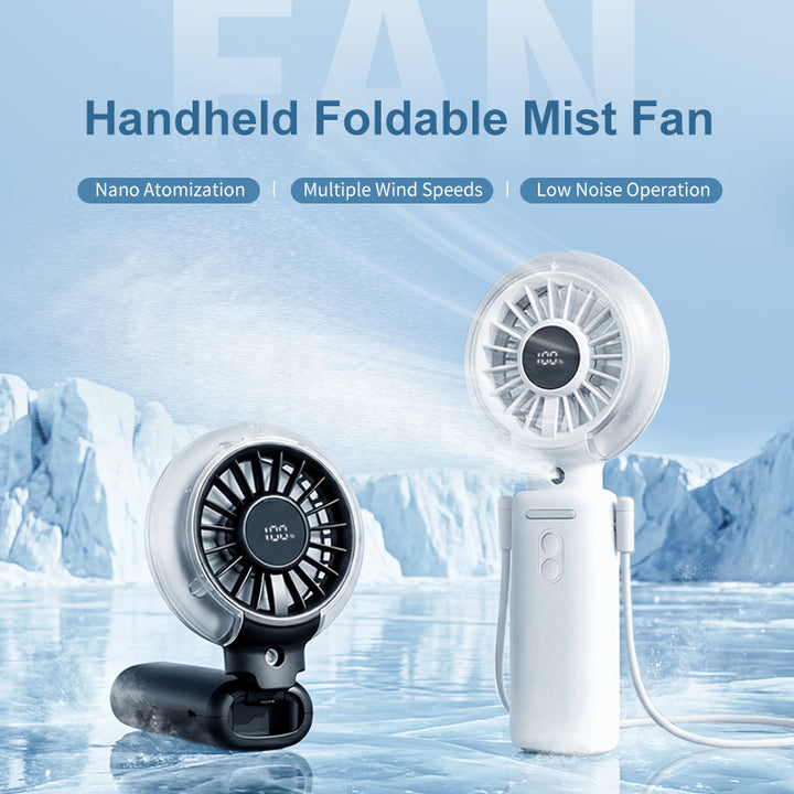 Cooling foldable rechargeable handheld fan with digital battery display and detachable neck strap Stornfield