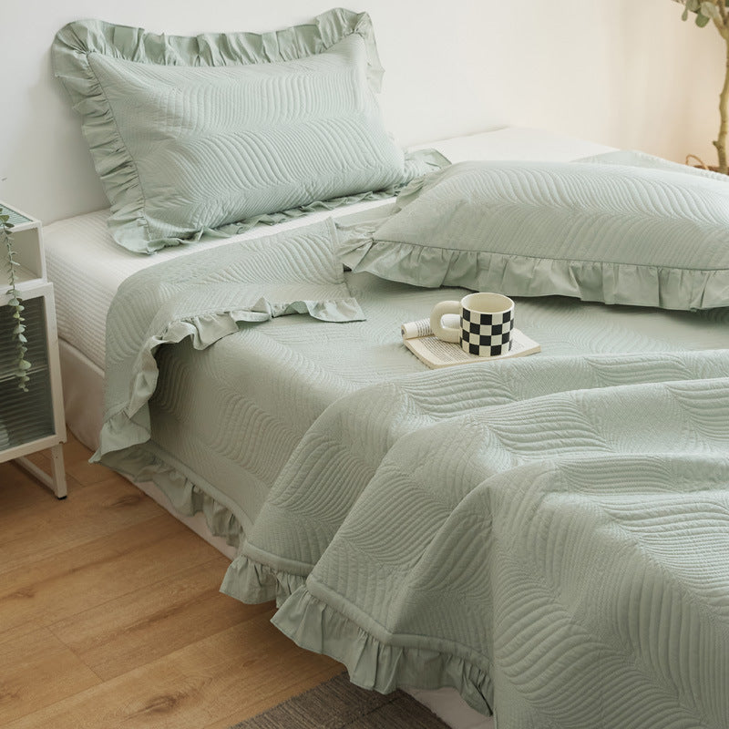 Quilted Wave-Texture Ruffled Bedspread Set with Pillow Shams