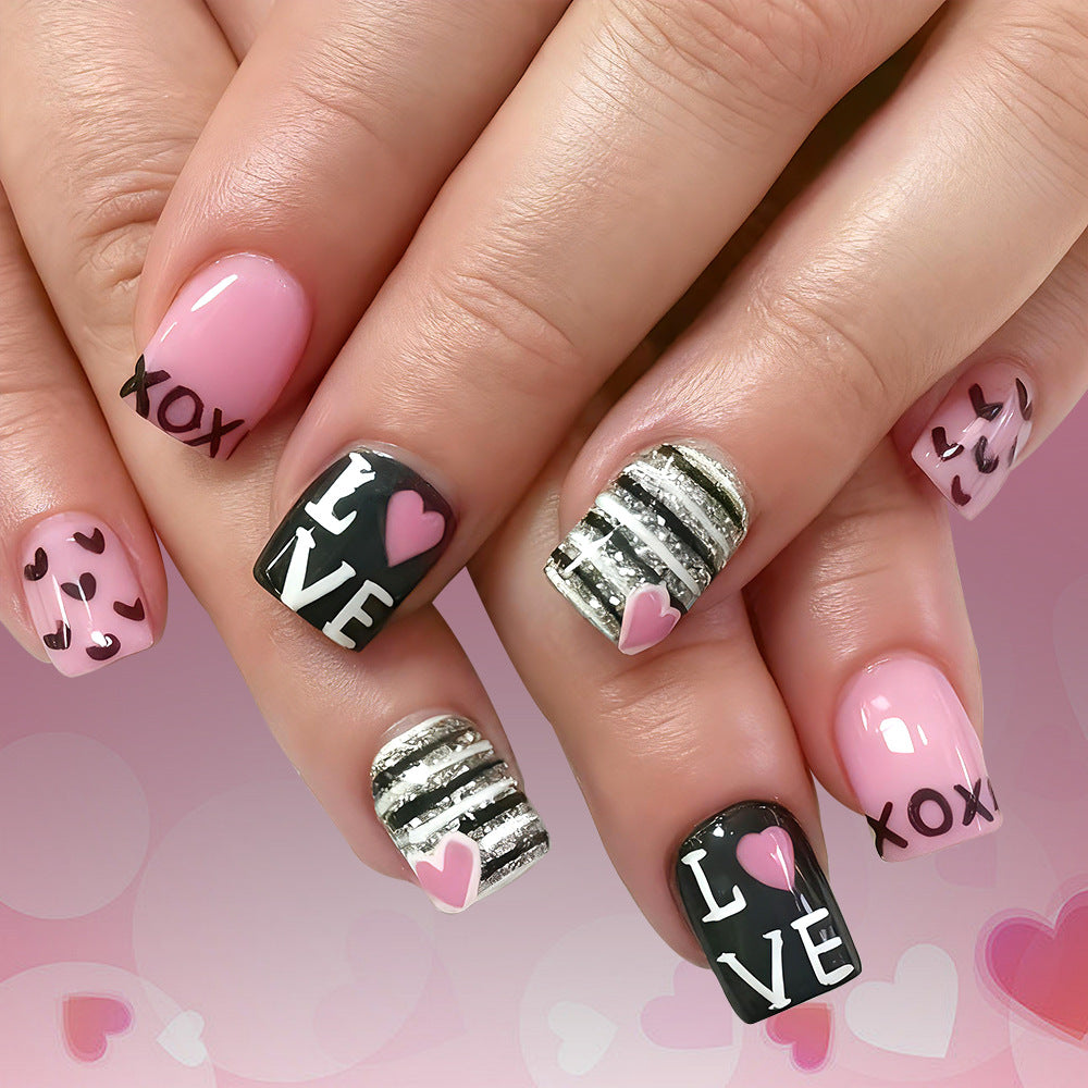 Decorative Press-On Nail Art Set with Love and Heart Patterns Stornfield