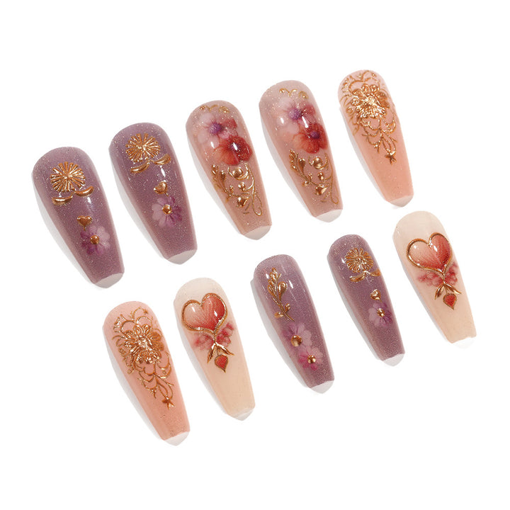 Artificial Nail Set with Romantic Floral Designs Stornfield