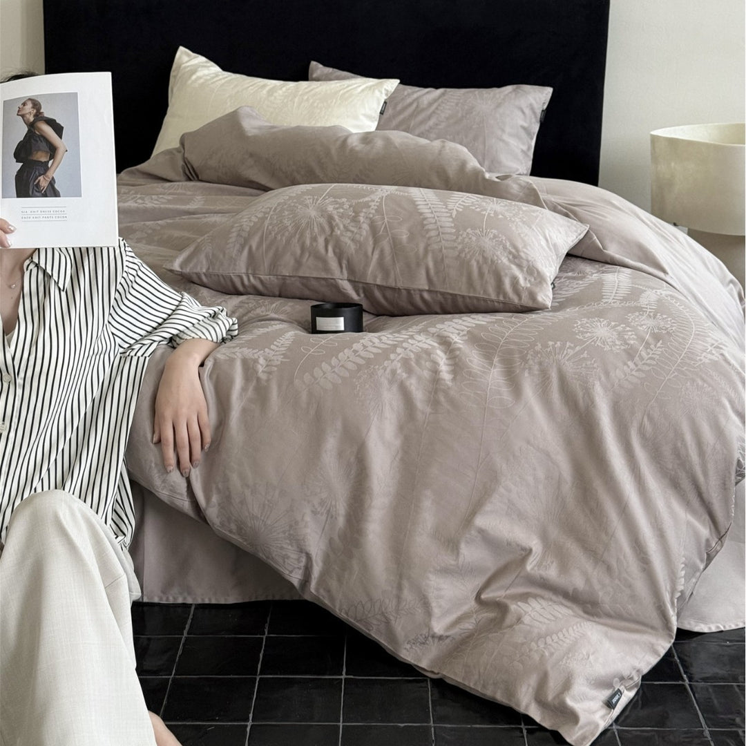 Jacquard Botanical Cotton-Sateen Duvet Cover Set with Hidden Closure