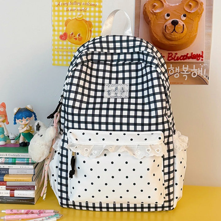 Stylish Gingham Print Casual Backpack Stornfield