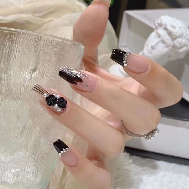 Decorative Press-On Nail Extensions with Floral Accents Stornfield