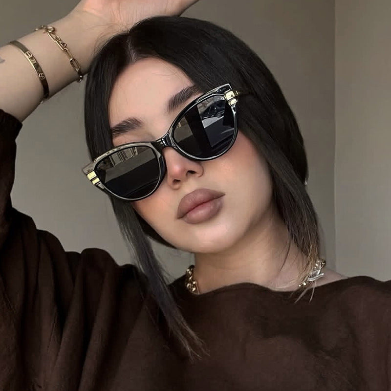 Ladies Cat-Eye Sunglasses with Elegant Plastic Frame and Golden Accents Stornfield