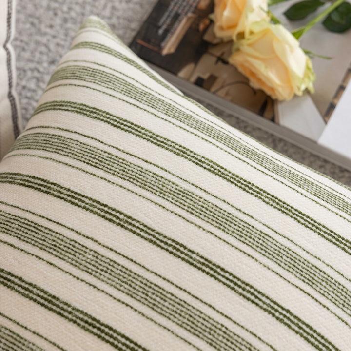 Handloom Striped Cotton Square Throw Pillow Covers Pair with Hidden Zipper