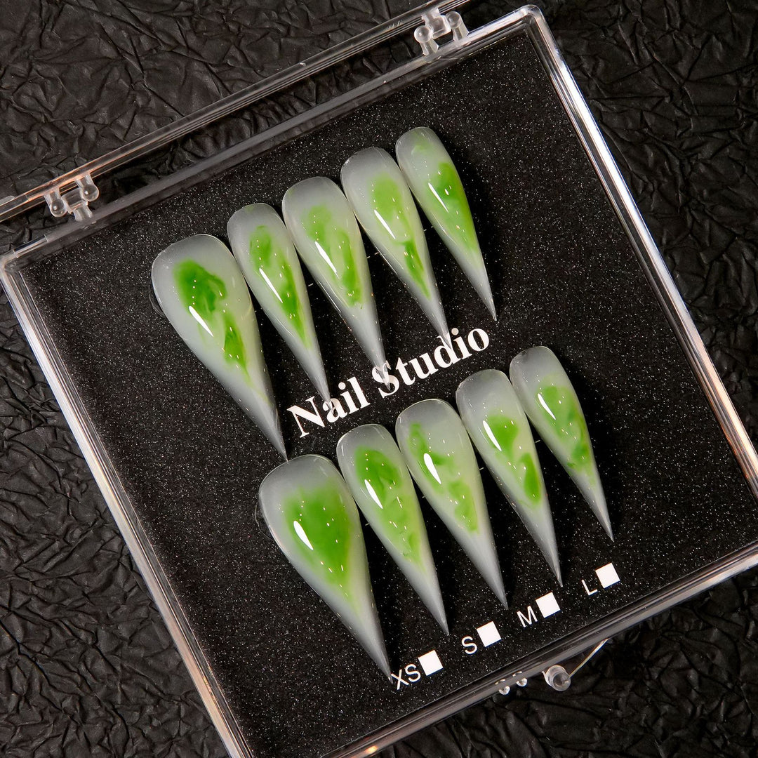 Stiletto Press-On Nail Set with Unique Marble Design