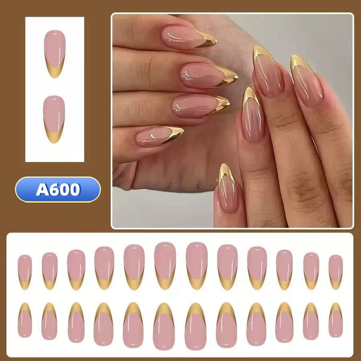 Artificial nail set with elegant gold tip design Stornfield