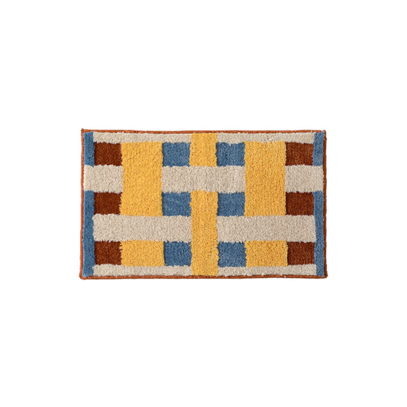 fluffy bath and floor mat made of cotton tufting with retro check pattern