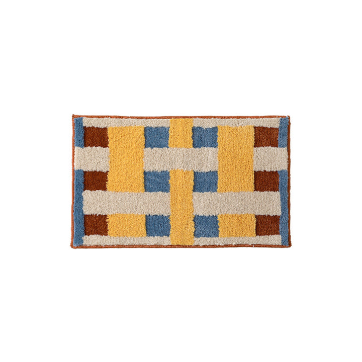 fluffy bath and floor mat made of cotton tufting with retro check pattern