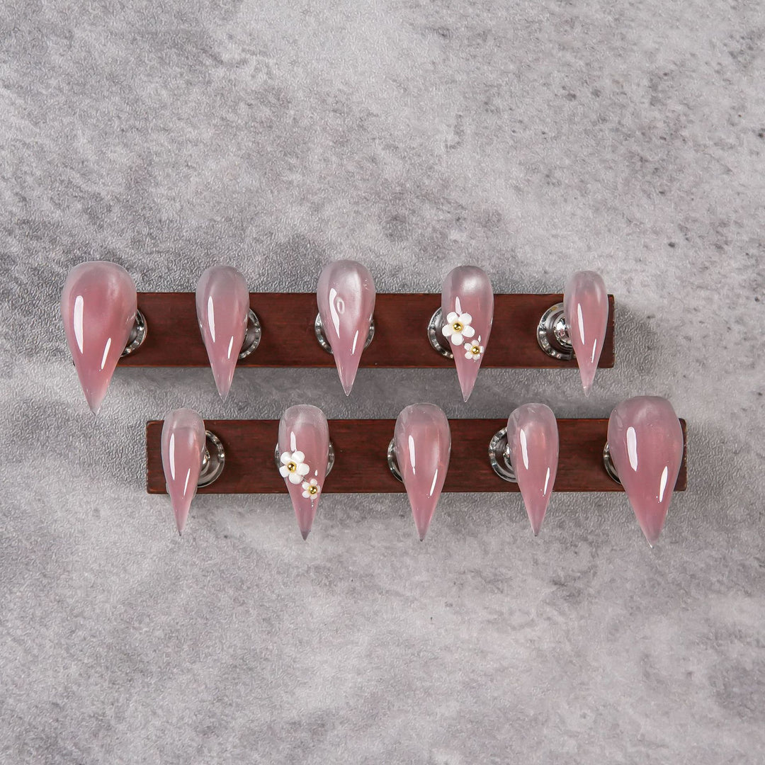 Elegant Stiletto Press-On Nail Set with Floral Embellishments