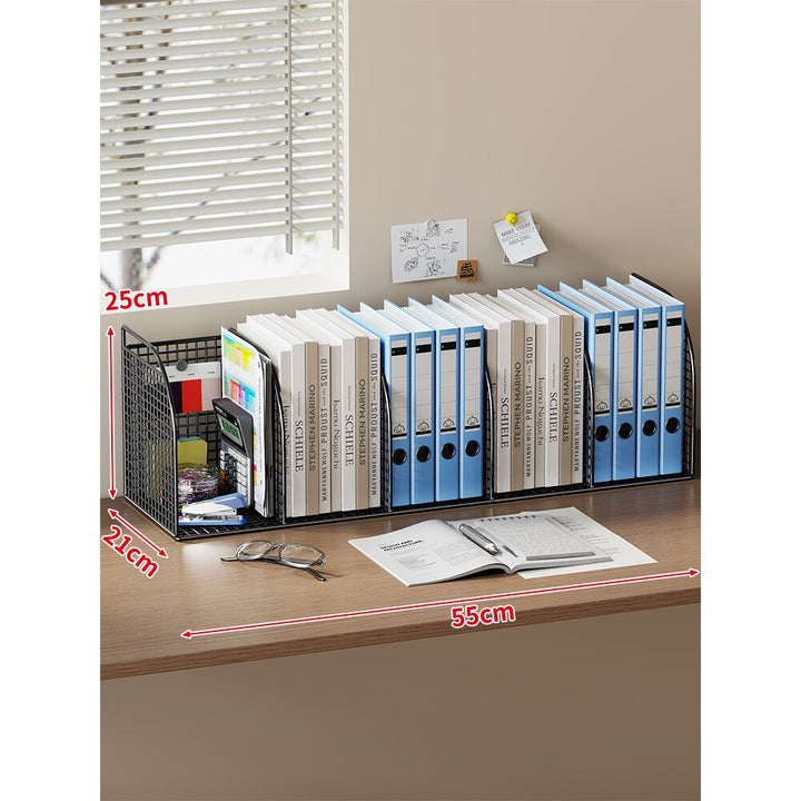 Long Multi-Slot Desktop File and Binder Organizer with Pen and Accessory Holder