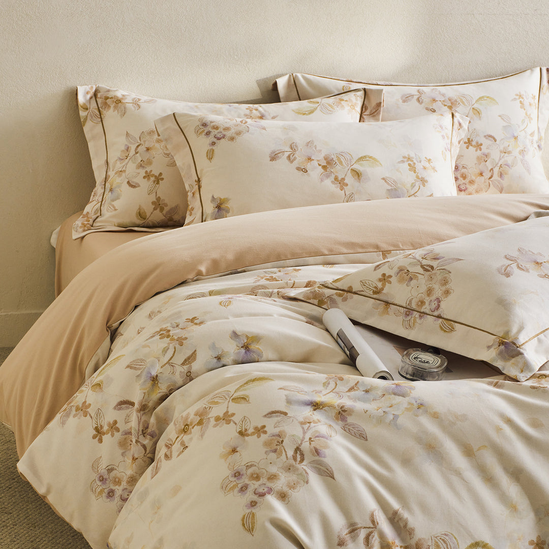Reversible Botanical Cotton Sateen Duvet Cover Set with Pillow Shams