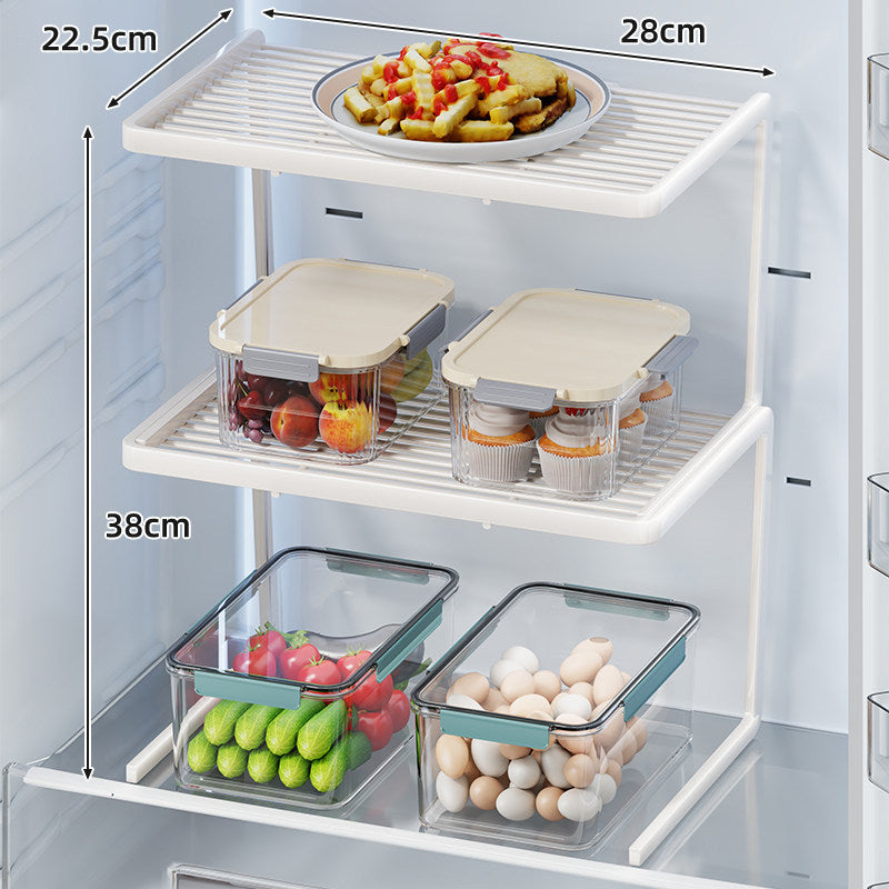 Two-Tier Adjustable Refrigerator Shelf Riser and Fridge Organizer