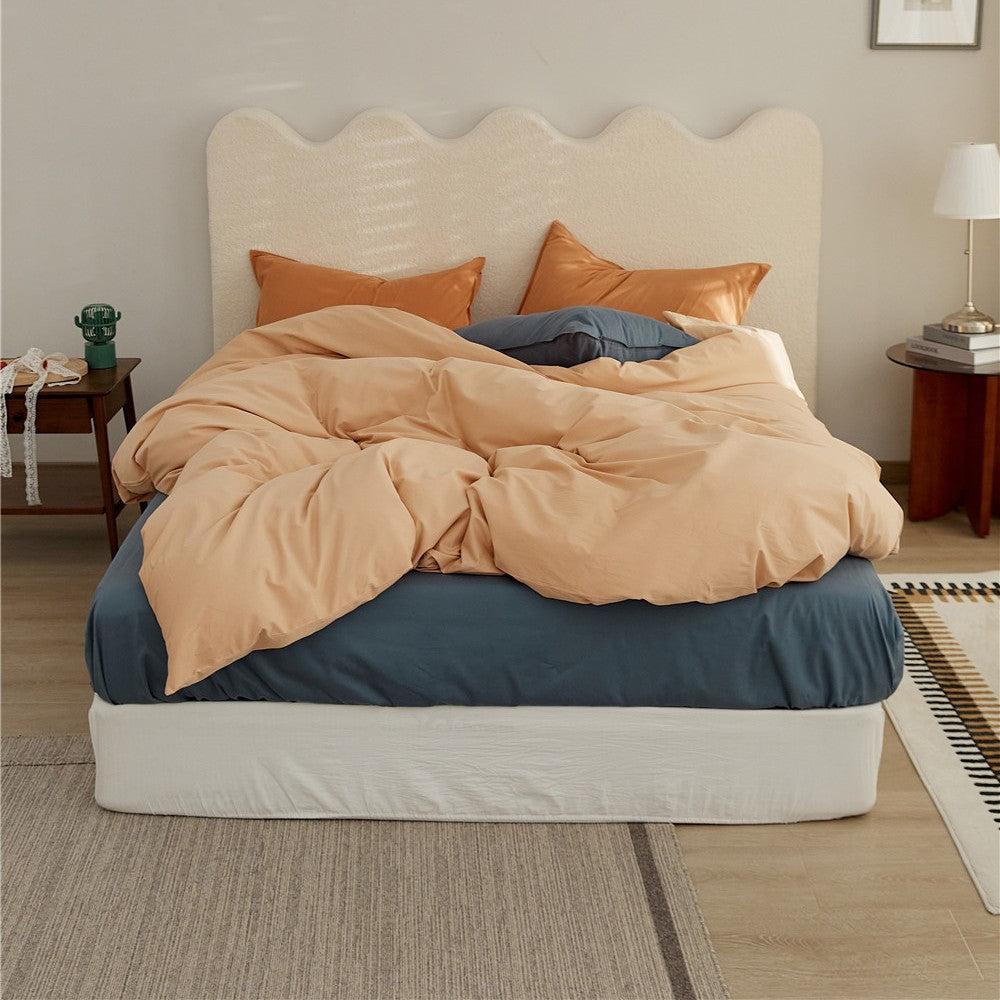 Reversible Two-Tone Cotton Sateen Duvet Cover Set with Deep-Pocket Fitted Sheet and Pillowcases