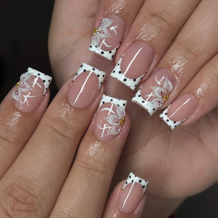Floral French Tip Acrylic Nail Art Stornfield