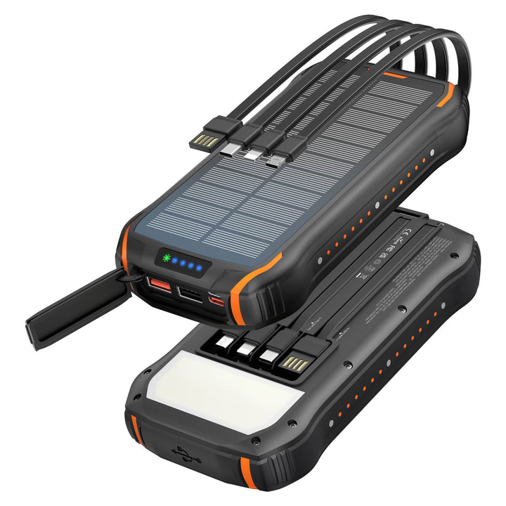 Portable solar power bank with multifunctional charging ports and robust housing Stornfield