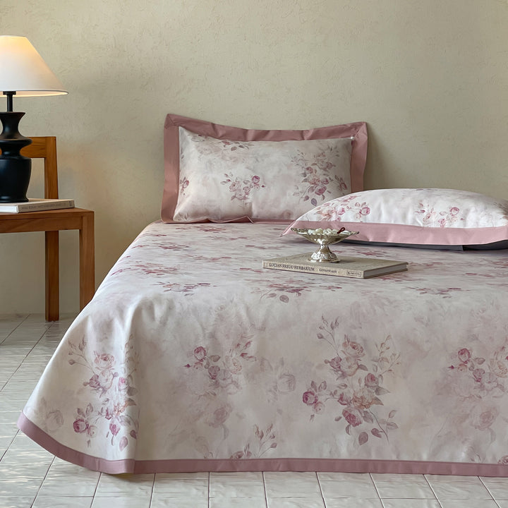 Luxurious satin bed linen set with floral jacquard weaving and wide satin border