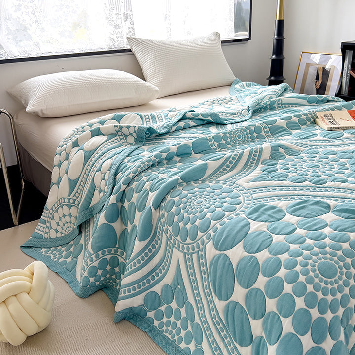 Lightweight Quilted Cotton Coverlet with Matelassé Raised Circle Pattern