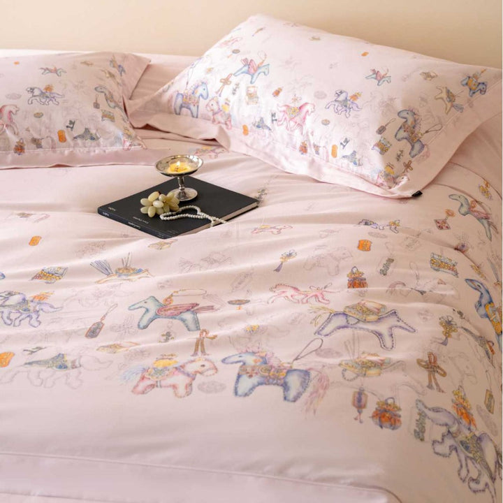 Children's Pastel Fairytale Cotton Sateen Duvet Cover Set with Pillowcases