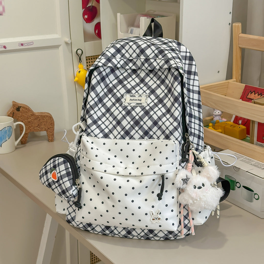 Stylish Plaid Backpack with Fun Decorative Accents Stornfield