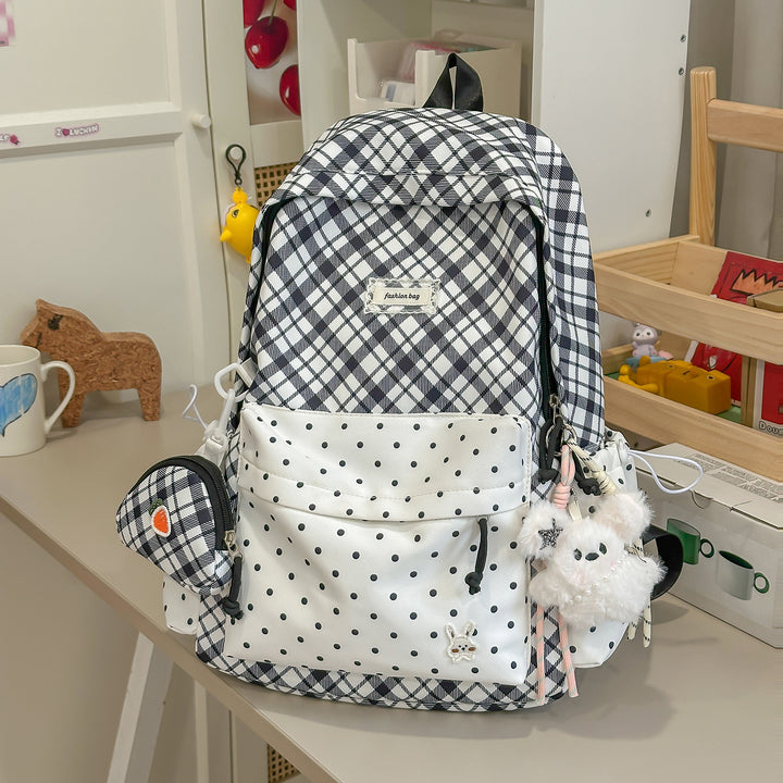 Stylish Plaid Backpack with Fun Decorative Accents Stornfield