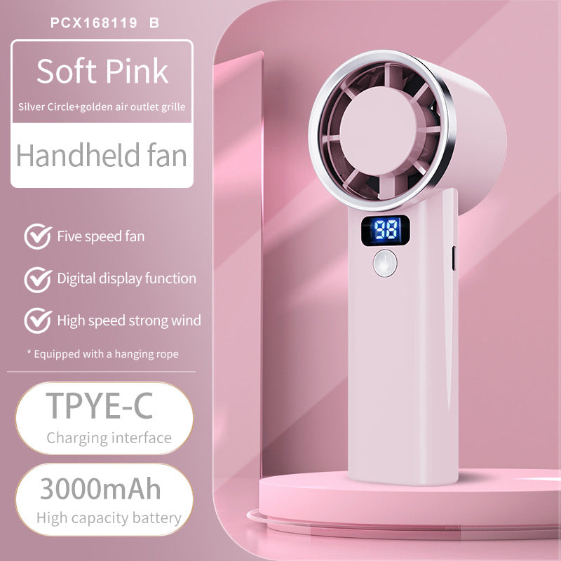 Unisex handheld fan with digital display and five speed levels Stornfield