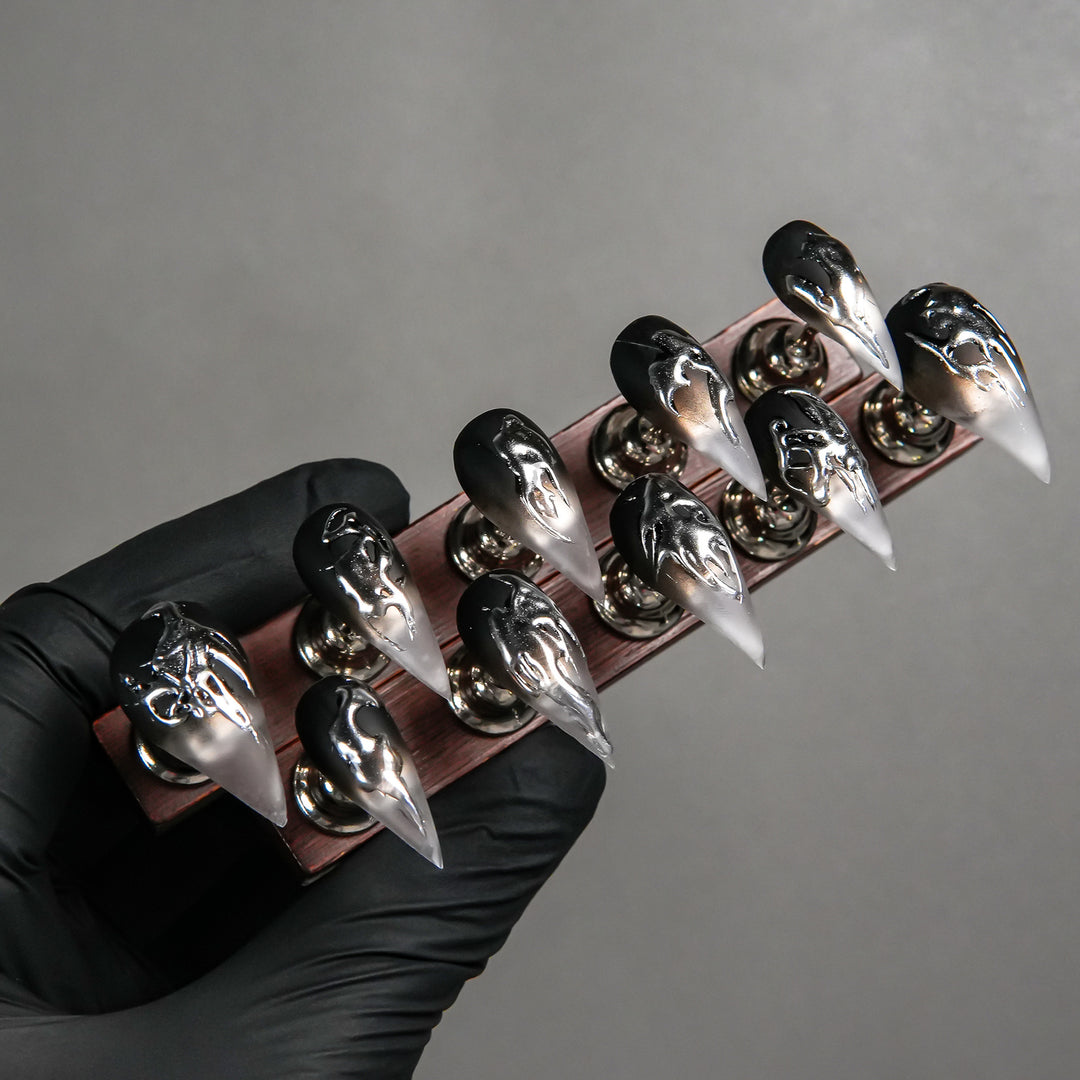 Artistic Stiletto Press-On Nail Set with Unique Gothic Design