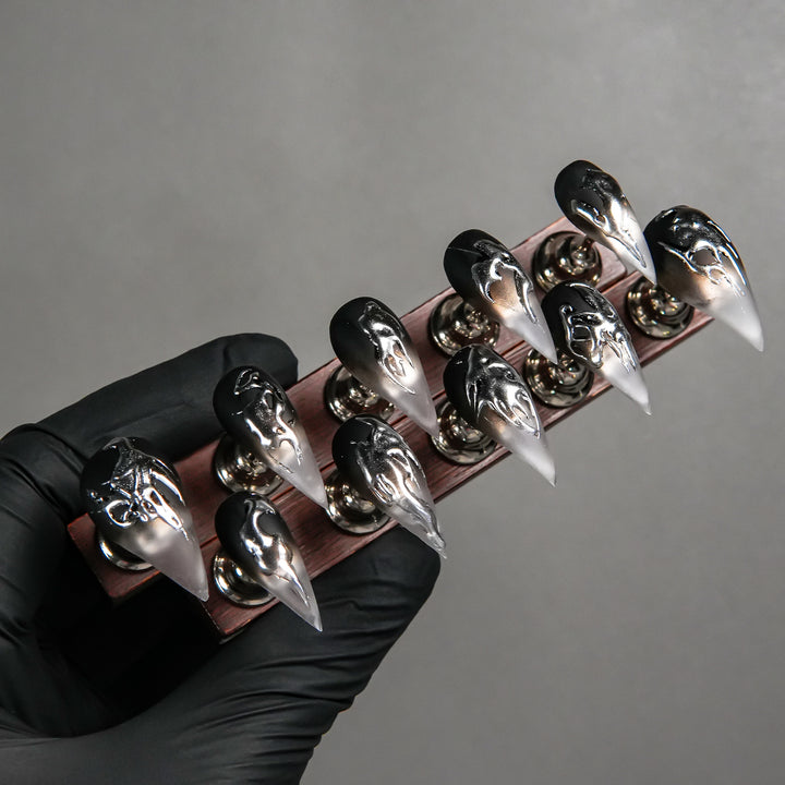 Artistic Stiletto Press-On Nail Set with Unique Gothic Design